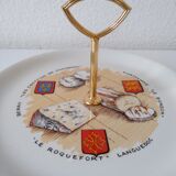 Limoges porcelain cheese service with drawing of regional cheeses and coats of arms 1 tray and 6 plates