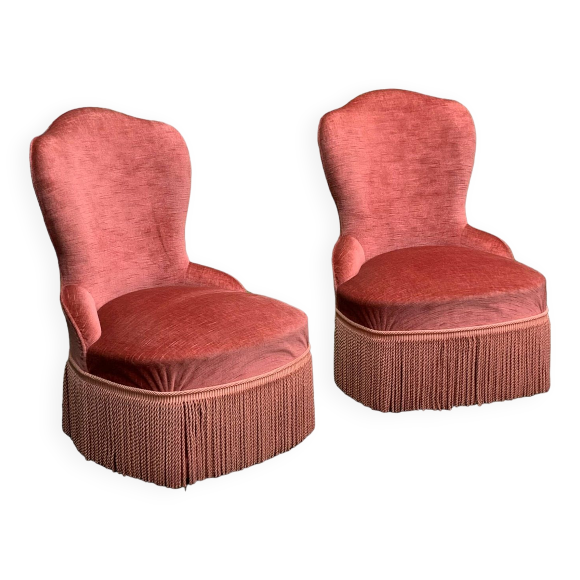 Pair of vintage pink velvet toad armchairs 1960