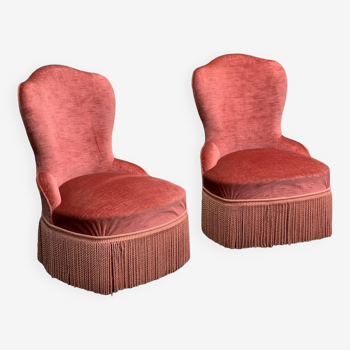 Paire de fauteuils crapaud velours rose vintage 1960