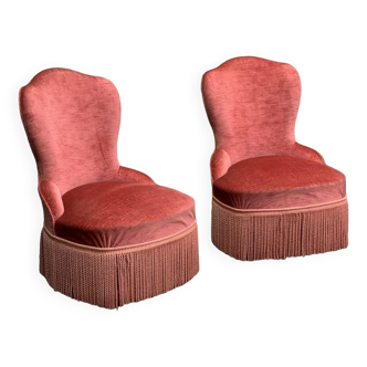 Pair of vintage pink velvet toad armchairs 1960
