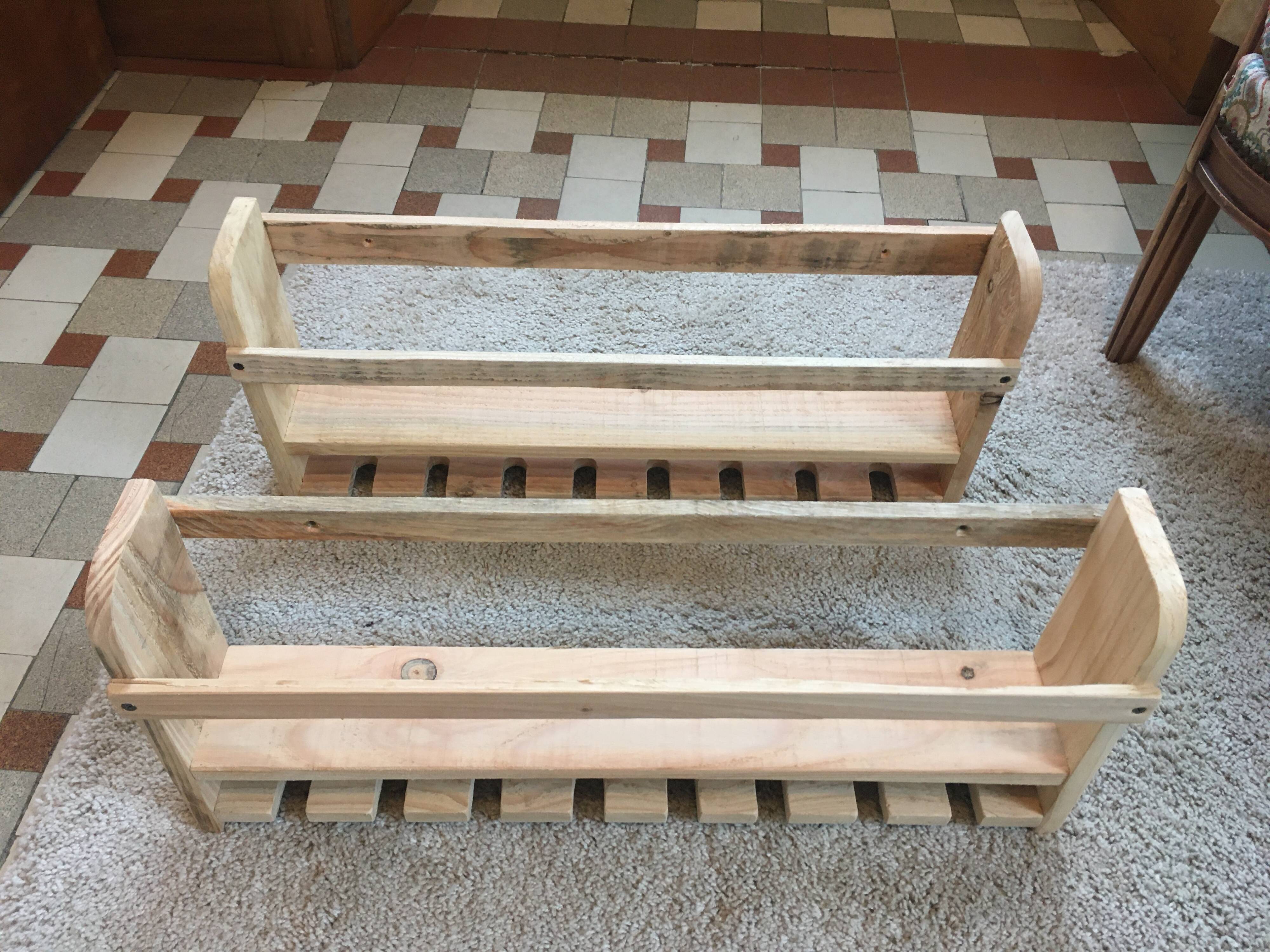 bottle shelf, recycled wooden glasses