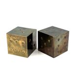 Pair of brass dice-shaped paperweights / bookends, Italy 1970s