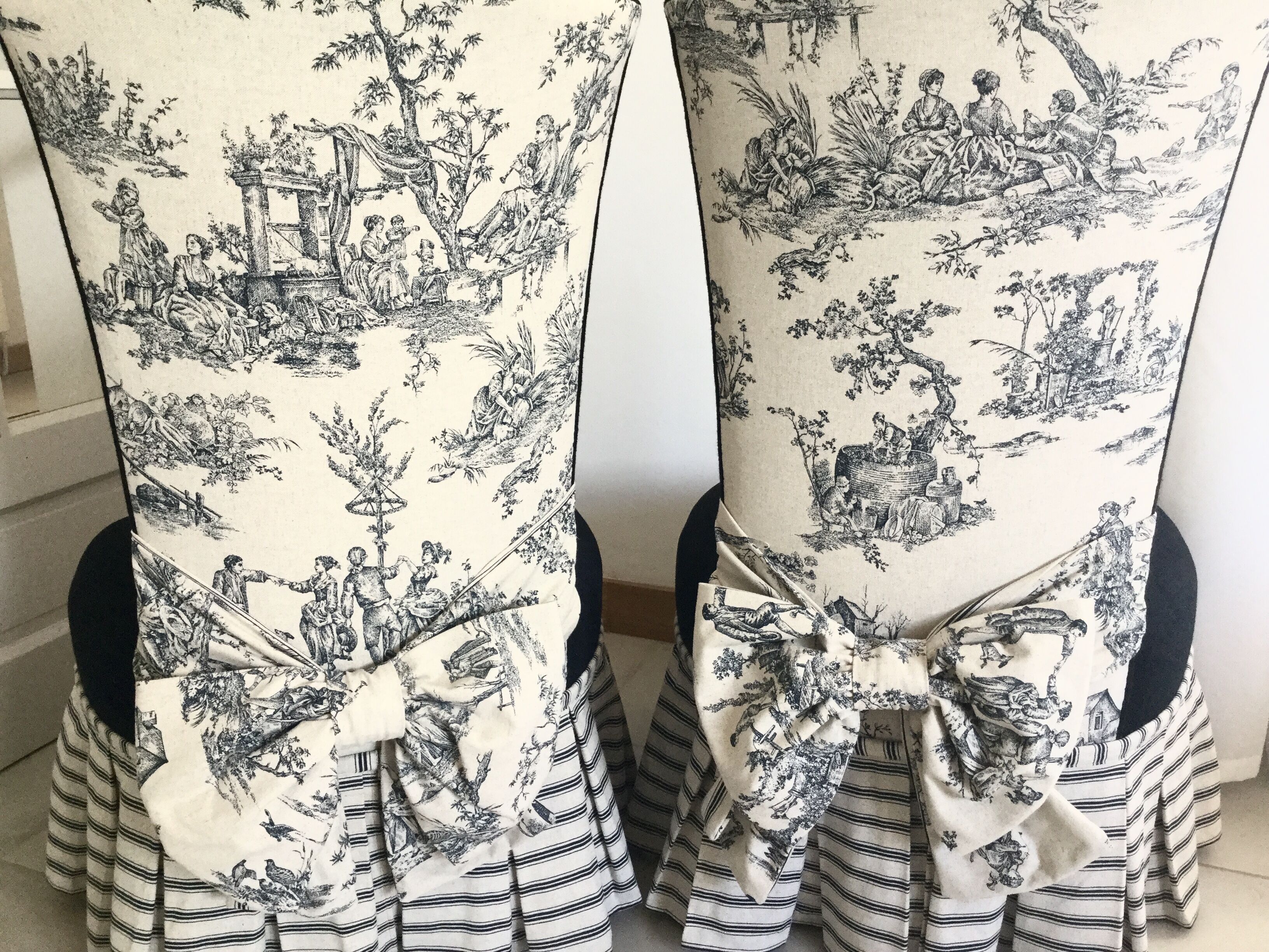 Pair of old armchair fully restored toile de Jouy