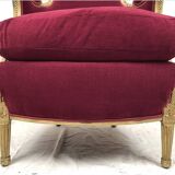 Bergère in gilded wood trimmed with fuchsia silk and velvet, art deco inspired by Louis XVI