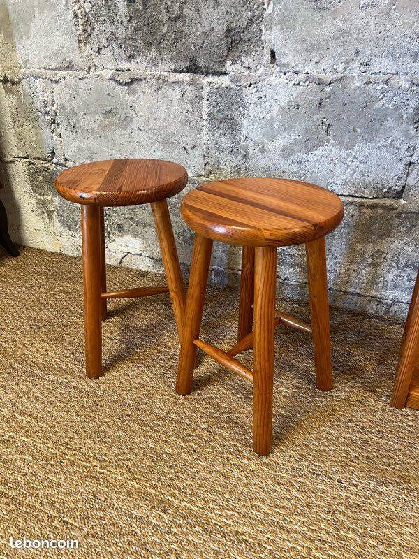 2 tabourets en pin vintage années 80