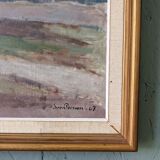 1967 mid-century modern swedish "coastal path" vintage coastal landscape framed oil painting