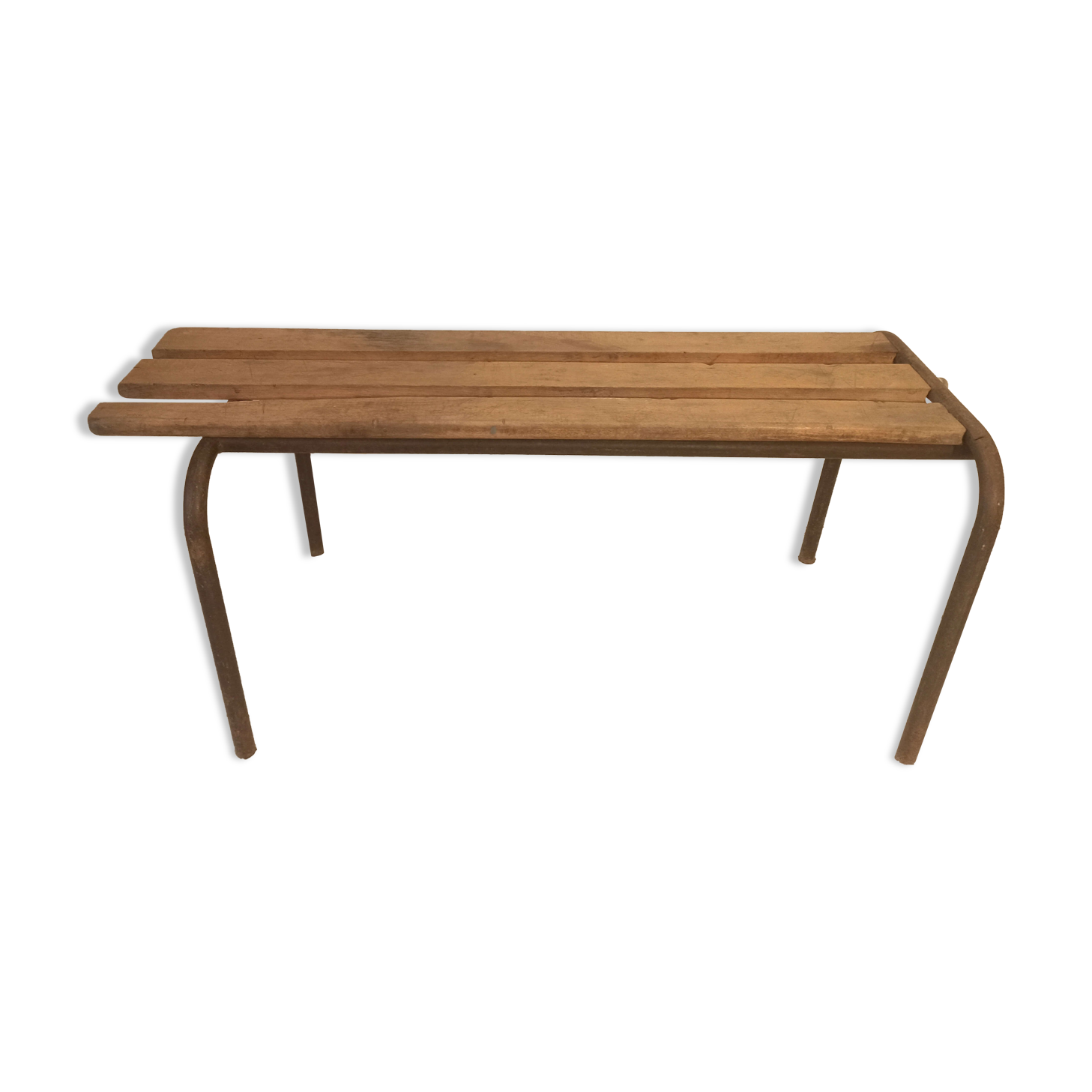 Old bench wooden slats and tubular metal base