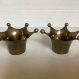 Pair of brass crown candlesticks