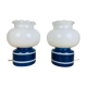 Pair of space age 70 opaline lamps and blue glass