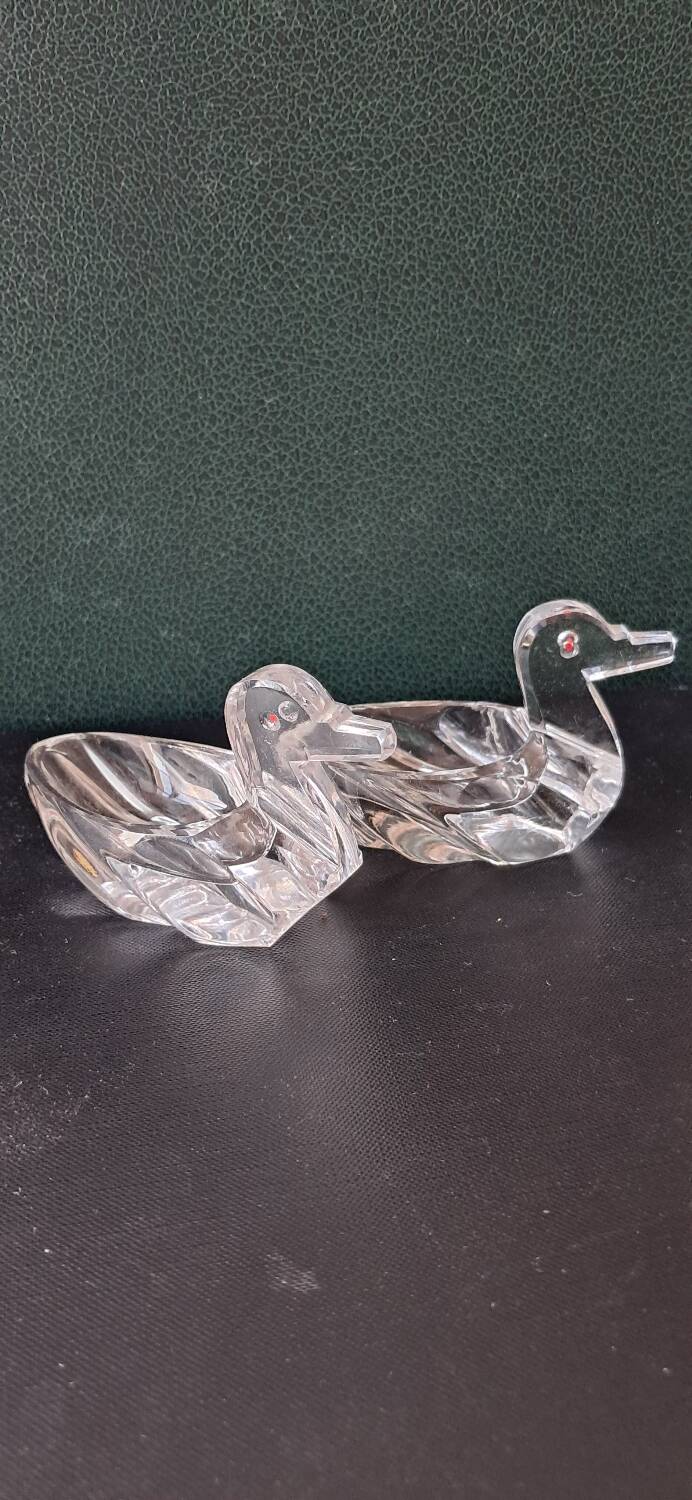 2 duck-shaped crystal salt cellars
