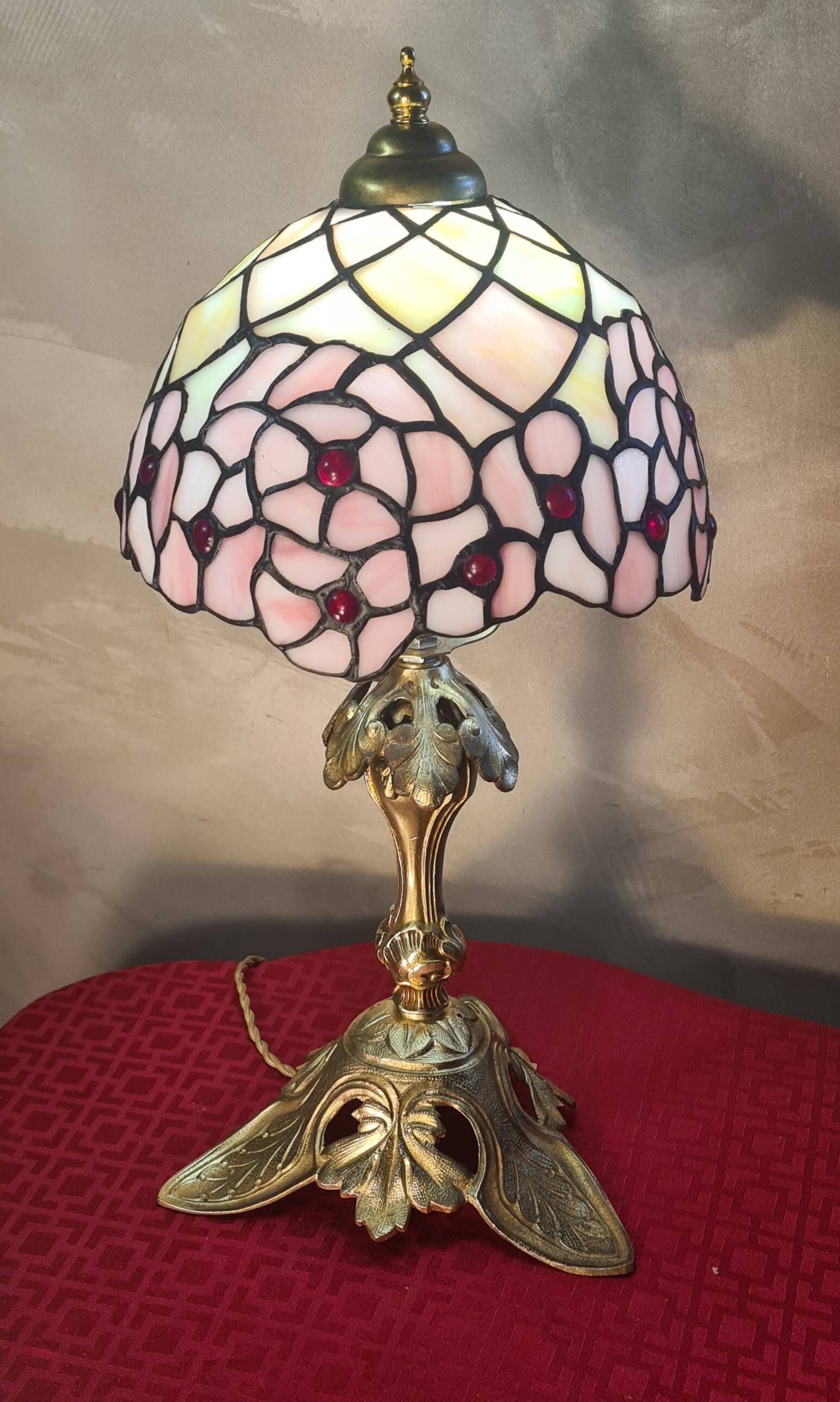 Antique art nouveau bronze lamp with glass shade in tiffany style 44x20