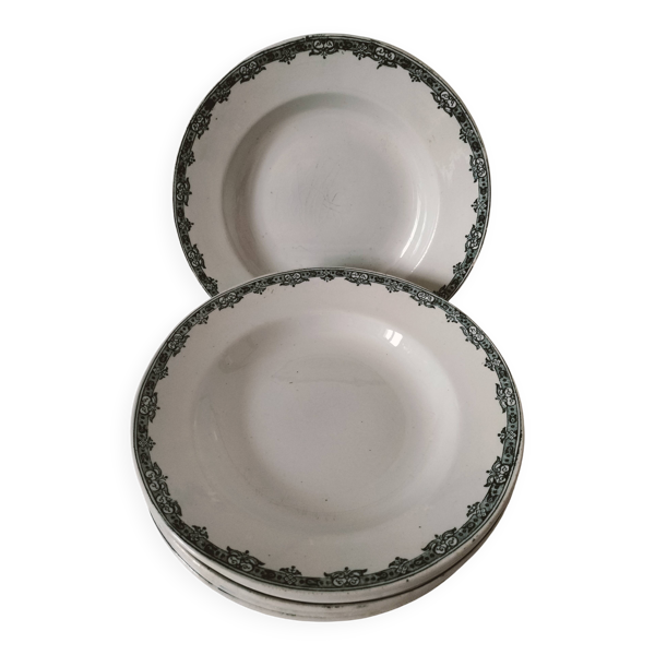 Ensemble de 6 assiettes creuses anciennes – Terre de fer vers 1900