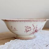 Antique pink ironstone salad bowl Sarreguemines - Fontanges model