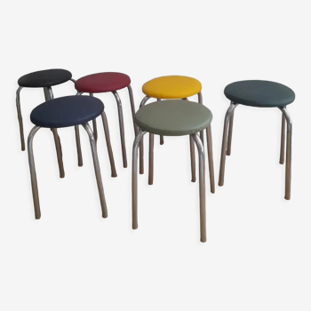 6 vintage colorful design stools