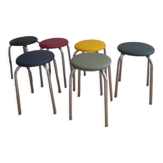 6 vintage colorful design stools