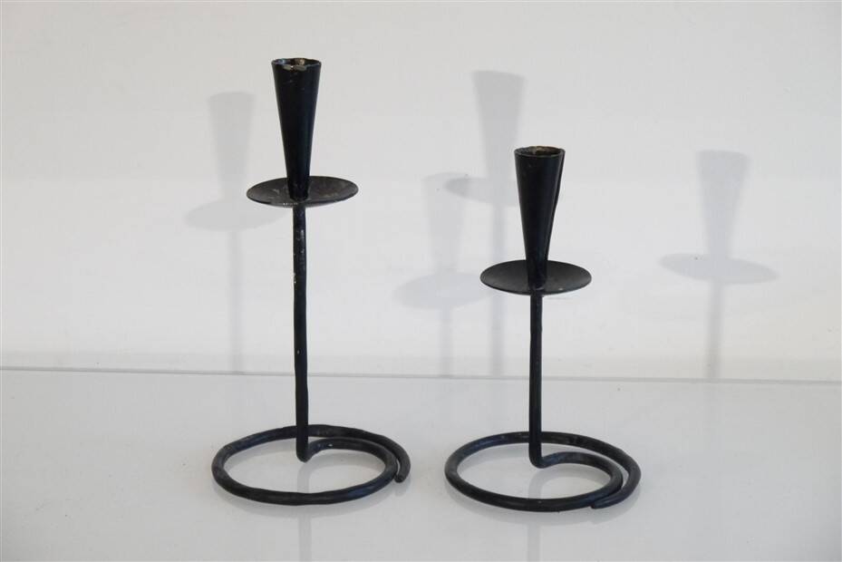 Pair of wrought iron candlesticks 1960