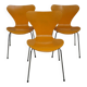 3 yellow Series 7 chairs by Arne Jacobsen, produced by Fritz Hansen, 1980s.