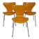 3 yellow Series 7 chairs by Arne Jacobsen, produced by Fritz Hansen, 1980s.