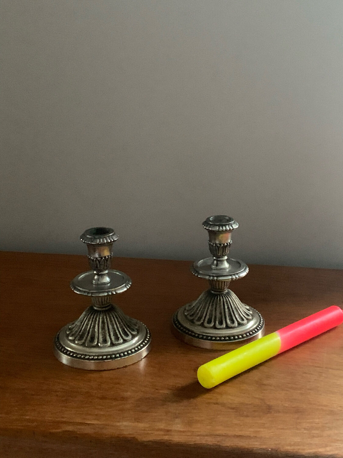Silver metal candlesticks