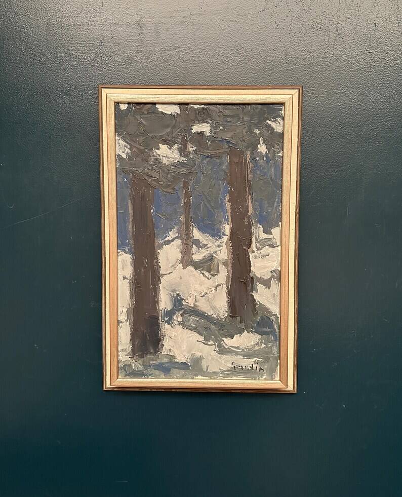 Original Vintage Swedish Oil on Panel – “Tre träd” by Svän Grandin – Signed – Vintage & Framed