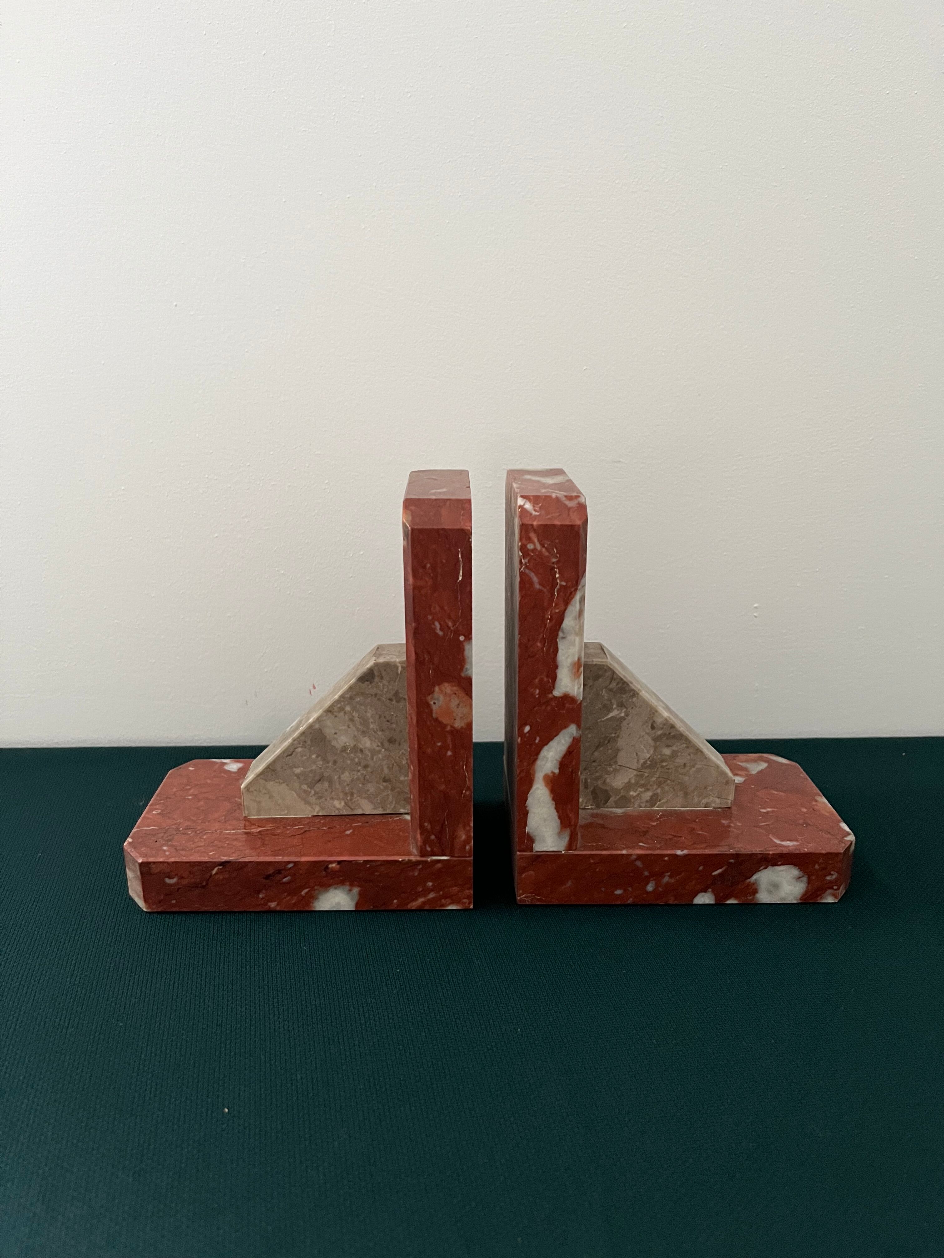 Pair of Art Deco Red Marble Bookends