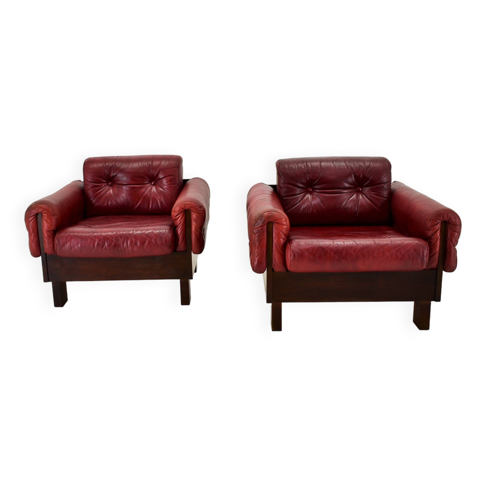 Pair of vintage leather armchairs , Czechoslovakia 1970s