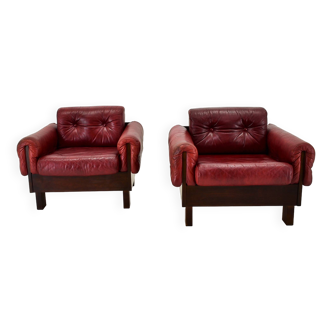 Pair of vintage leather armchairs , Czechoslovakia 1970s