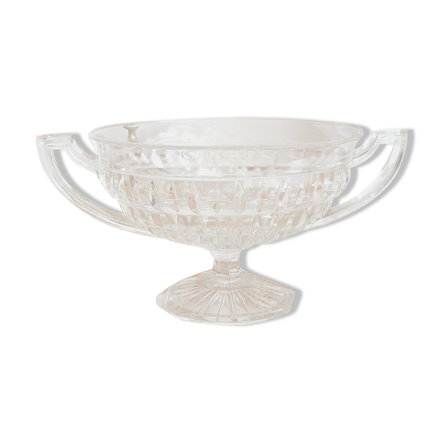 Hollow dish on piedouche with 2 glass handles