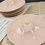 Set of 6 vintage Digoin powder pink oyster plates