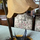 Vintage wrought iron burlap table lamp