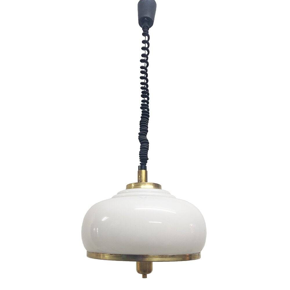 Adjustable White Opaline Glass and Golden Brass Adjustable Lamp, Italy, 197