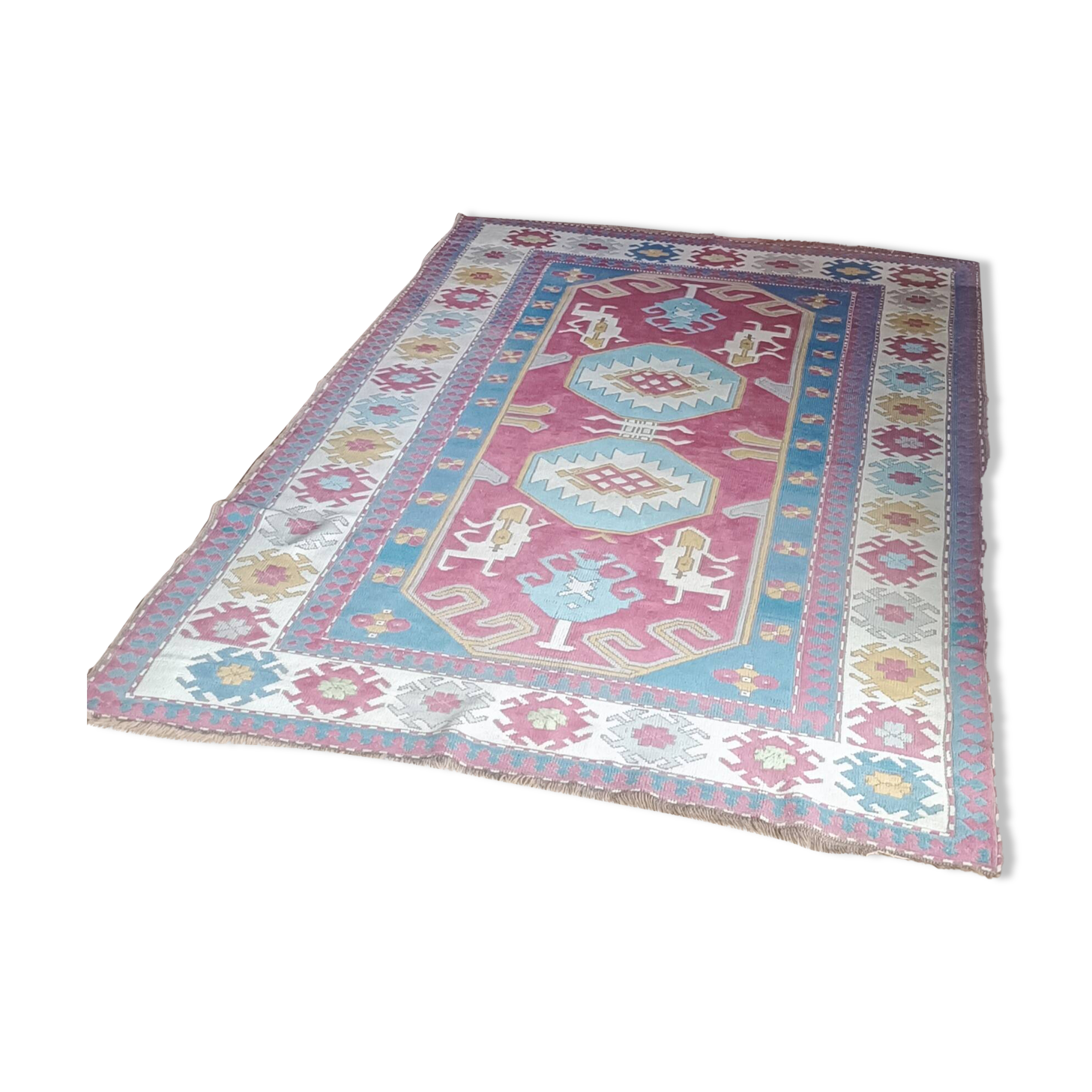 Tapis Sinkiang de chine, vintage des années 1980. Travail artisanal