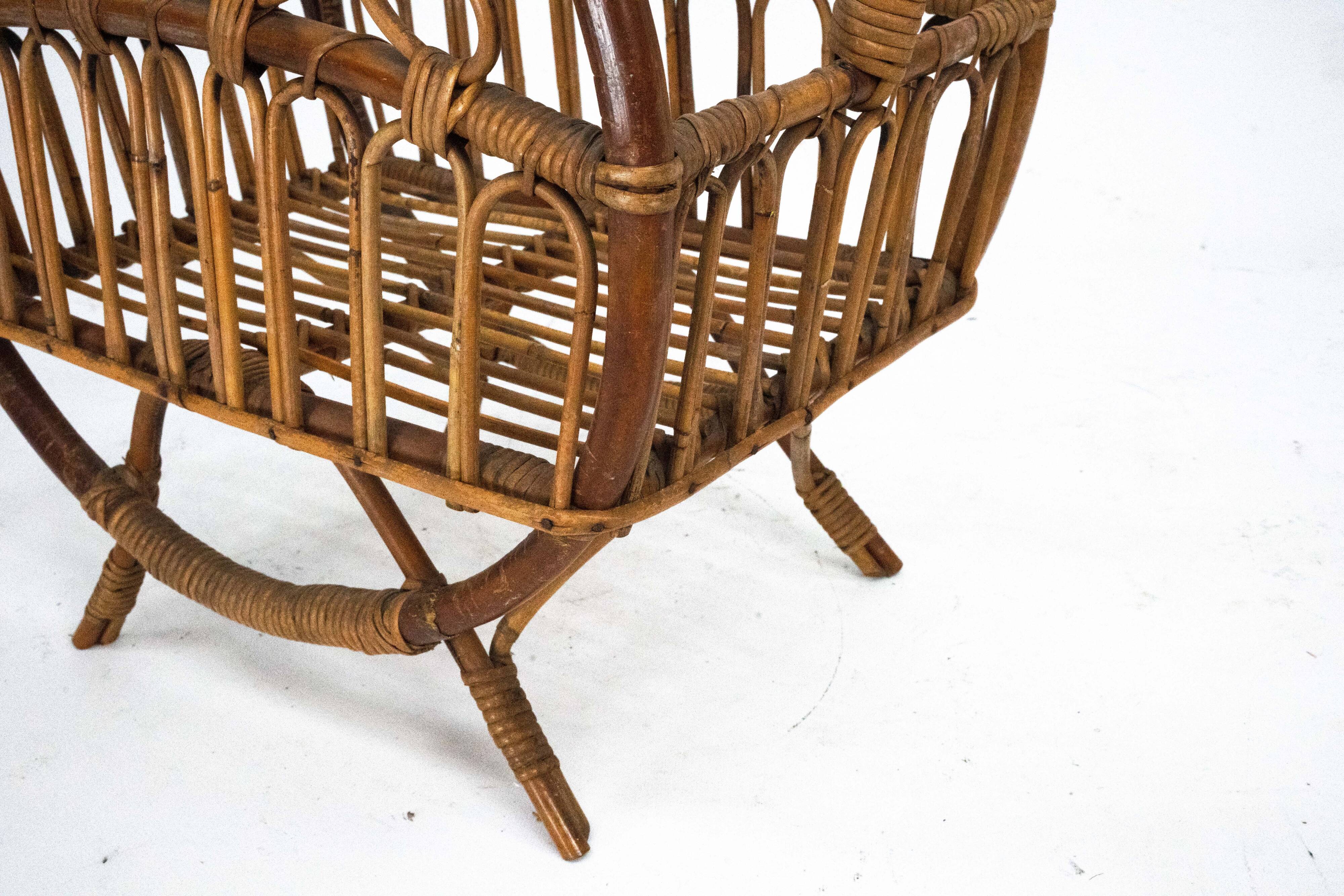 Italian Bamboo & Rattan Magazine Rack, 1950s