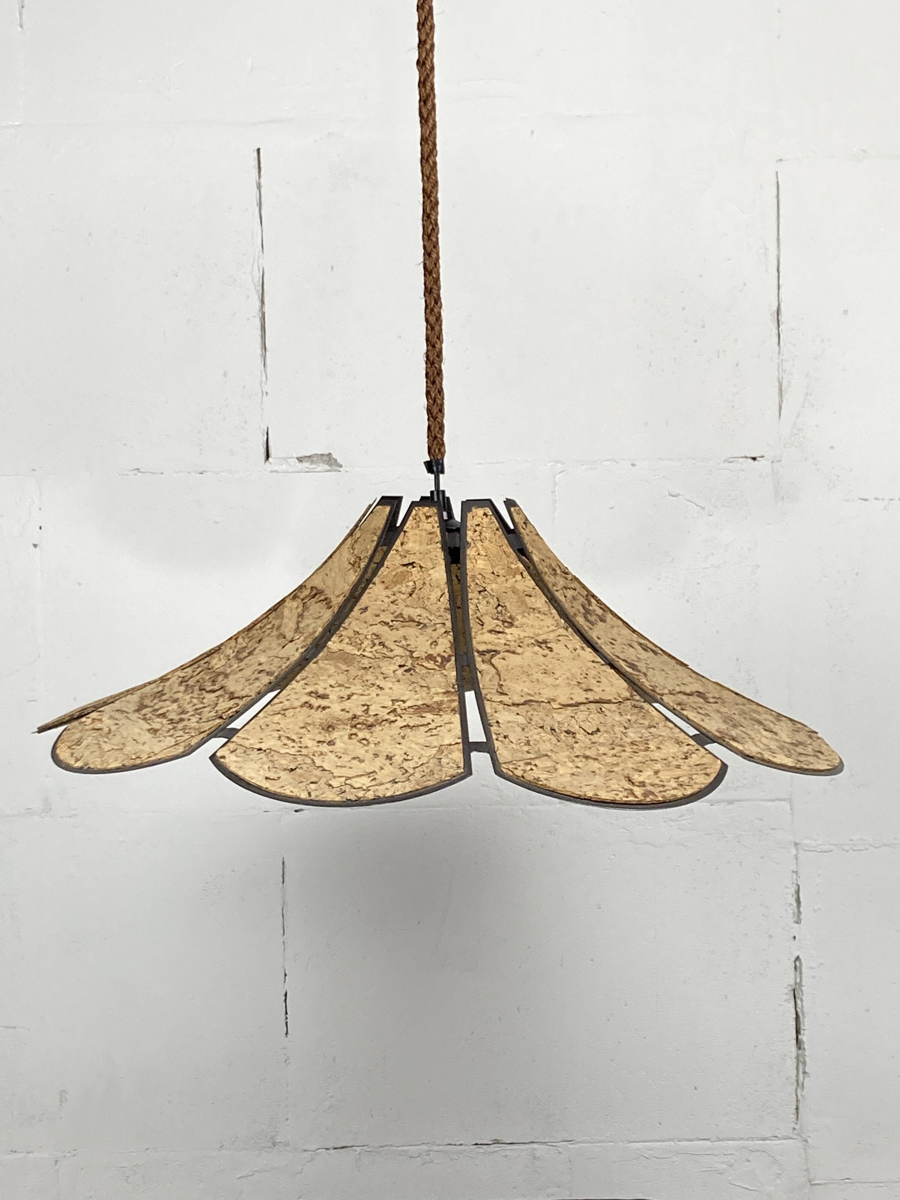 XL clover cork hanging pendant lamp, Germany 1970s