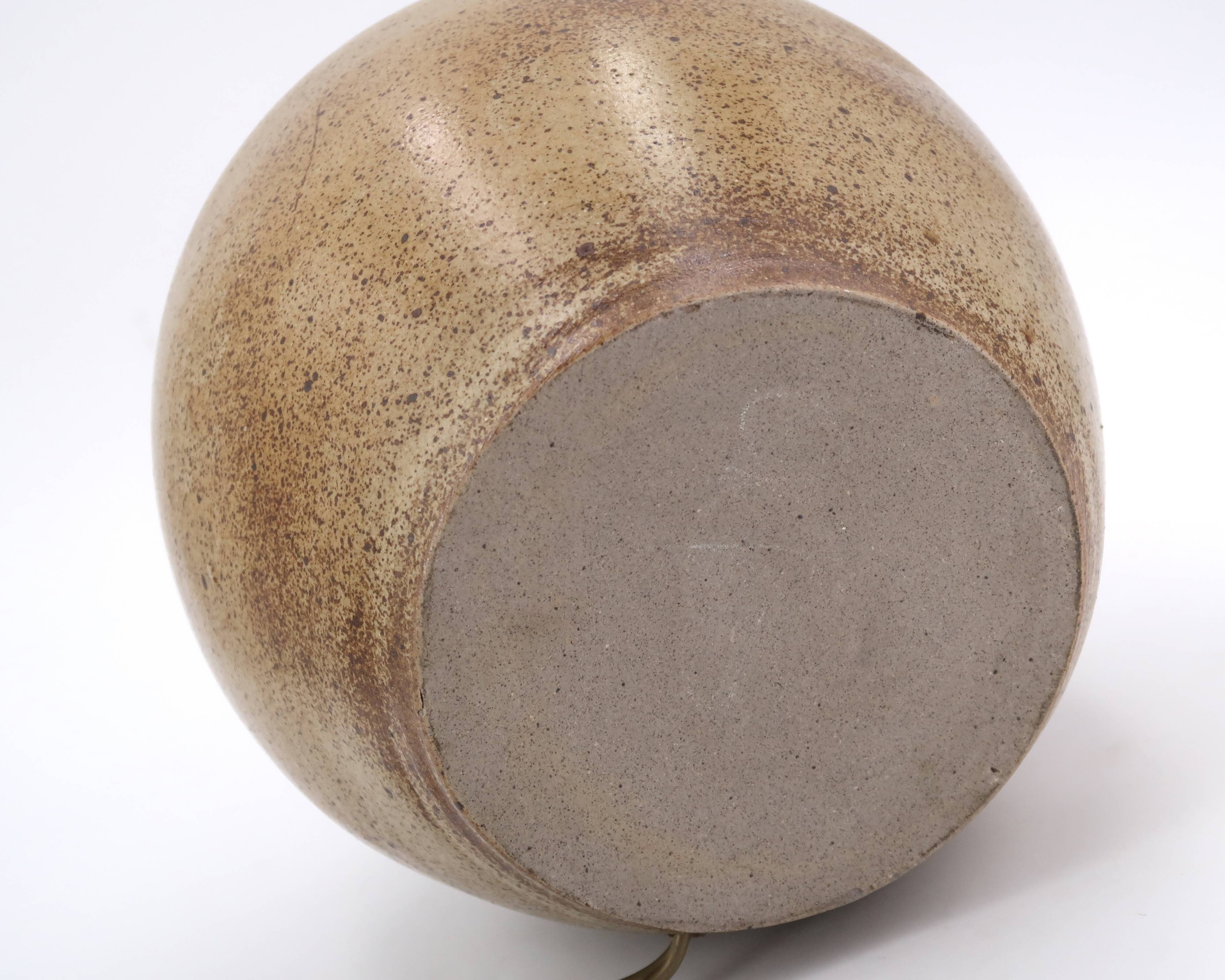 Ball lamp in beige and brown sandstone, 60s ceramic