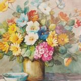 Oil painting on canvas Flowers - signed A. RENÉ 50x70 Cm 60s/70s