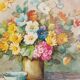 Oil painting on canvas Flowers - signed A. RENÉ 50x70 Cm 60s/70s