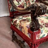 Pair of Renaissance style armchairs in solid walnut, 19th century