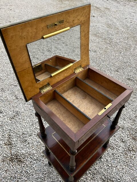Walnut stand shelf and marquetry with mirror