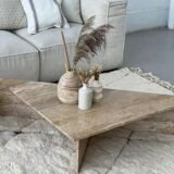 Pair of triangular travertine tables