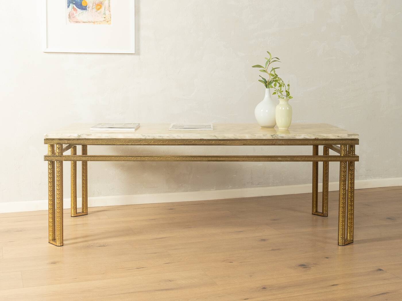 Elegant Hollywood Regency coffee table, marble and brass, 1970s