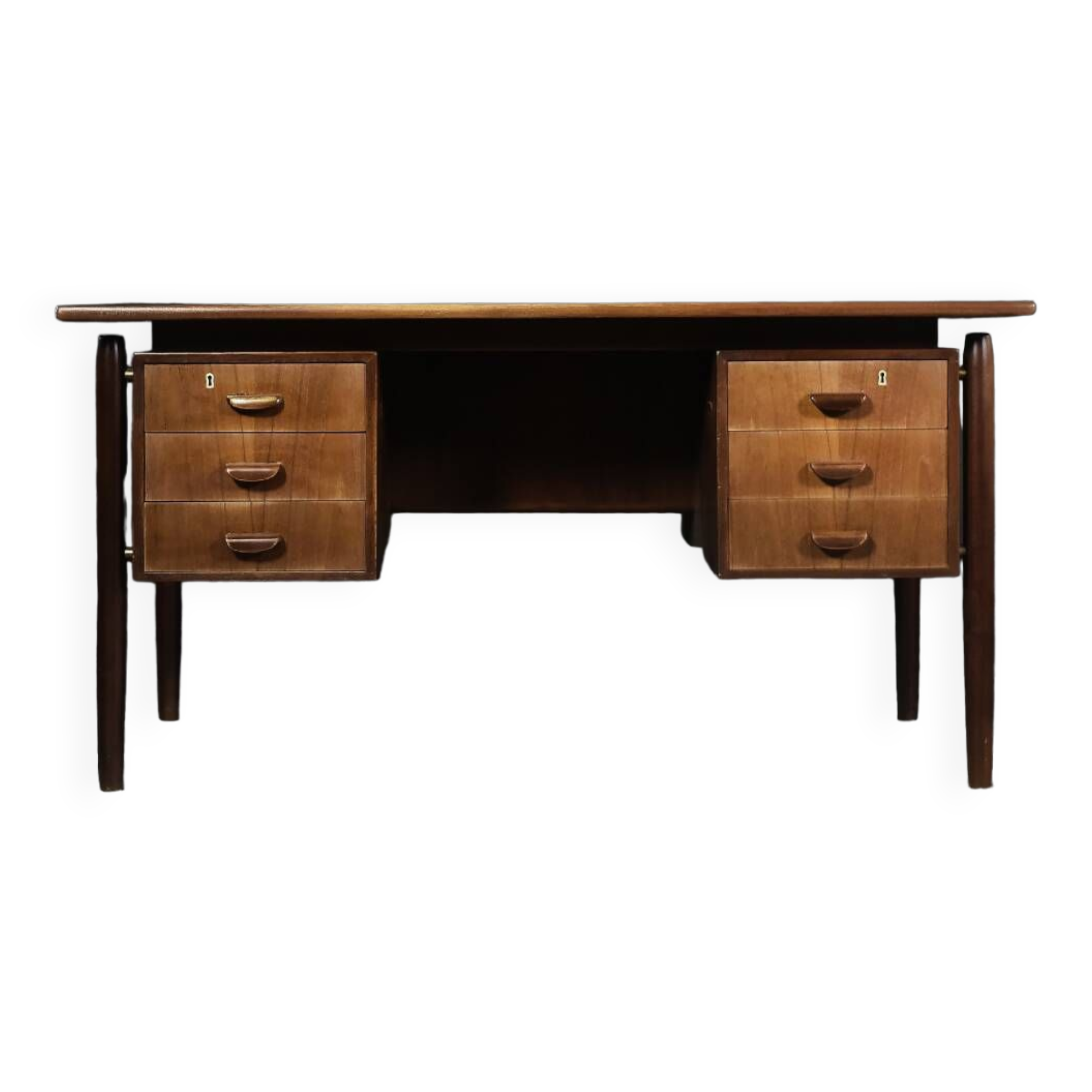 Mid-Century Danish Scandinavian Modern Teak Bilateral Desk with Drawers, 1960s