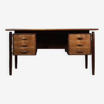 Bureau bilatéral danois scandinave moderne en teck avec tiroirs, 1960s