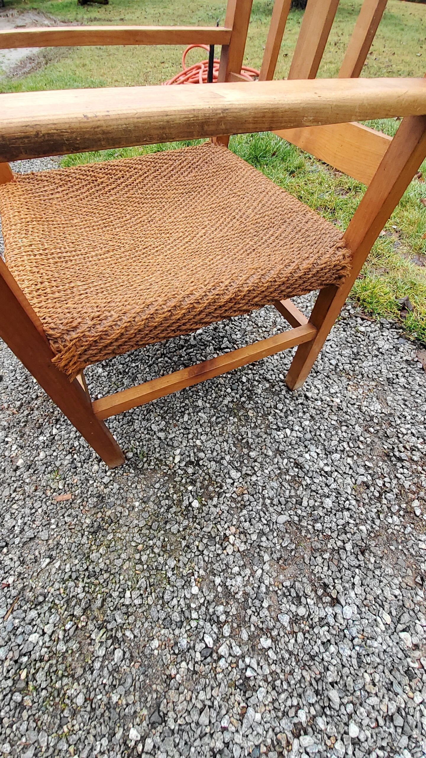 Scandinavian armchair of the 50s in cherry tree sitting in rope