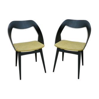 Pair of chairs by Louis Paolozzi for Zol, wooden and Skai, 50s