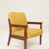 Vintage Scandinavian style yellow retro velvet armchair 1960s