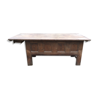 Farmhouse table with panel chest with sliding top Brittany region (Plouay 56)