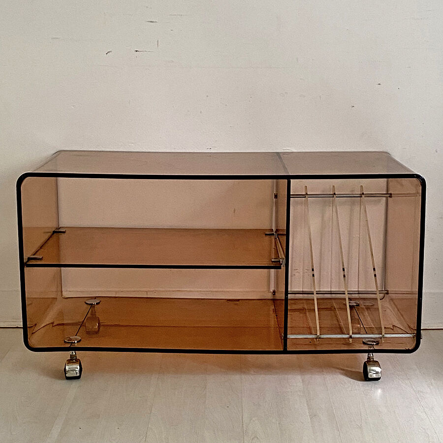 Hifi furniture in vintage smoked plexiglass 70's