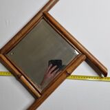 Vintage bamboo diamond mirror, beveled glass, 52 cm