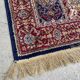 Tapis Turc mécanique vintage à décor de caissons sur fond rouge et bleu marine 139 x 68 cm